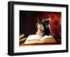 Gray Cat With Glasses Reading A Book-gila-Framed Photographic Print