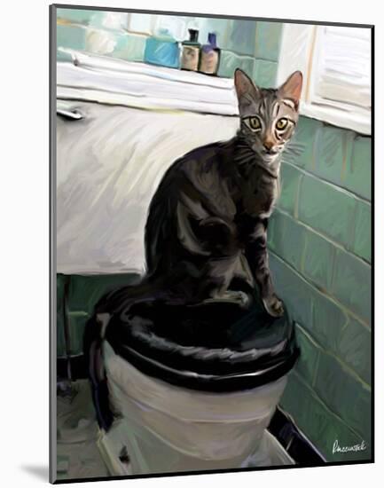 Gray Tiger Cat on the Toilet-Robert Mcclintock-Mounted Art Print