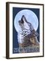 Gray Wolf Howling - New Mexico-Lantern Press-Framed Art Print