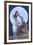 Gray Wolf Howling - South Dakota-Lantern Press-Framed Art Print