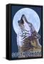 Gray Wolf Howling - South Dakota-Lantern Press-Framed Stretched Canvas