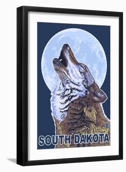 Gray Wolf Howling - South Dakota-Lantern Press-Framed Art Print