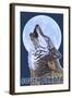 Gray Wolf Howling - South Dakota-Lantern Press-Framed Art Print