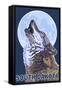 Gray Wolf Howling - South Dakota-Lantern Press-Framed Stretched Canvas