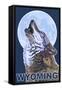 Gray Wolf Howling - Wyoming-Lantern Press-Framed Stretched Canvas