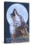 Gray Wolf Howling - Wyoming-Lantern Press-Stretched Canvas