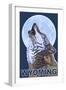 Gray Wolf Howling - Wyoming-Lantern Press-Framed Art Print