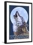 Gray Wolf Howling - Wyoming-Lantern Press-Framed Art Print