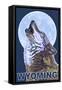 Gray Wolf Howling - Wyoming-Lantern Press-Framed Stretched Canvas