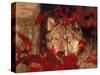 Gray Wolf Peeking Through Leaves-Lynn M^ Stone-Stretched Canvas