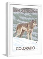 Gray Wolf Standing - Breckenridge, Colorado-Lantern Press-Framed Art Print