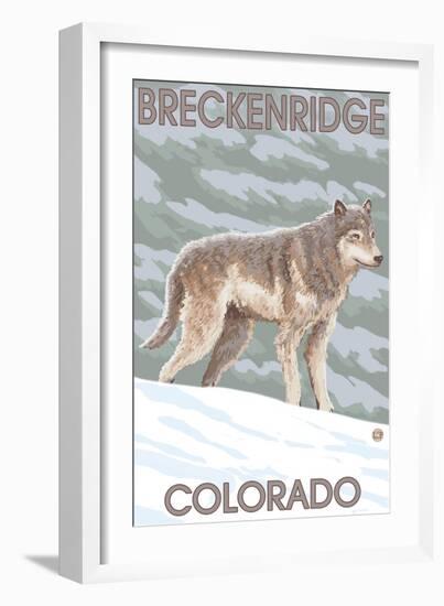 Gray Wolf Standing - Breckenridge, Colorado-Lantern Press-Framed Art Print