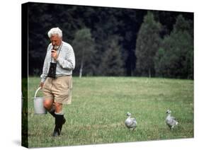 Grayleg Geese Follow Austrian Ethologist Konrad Lorenz who Taught them to Accept Him as its Mother-Nina Leen-Stretched Canvas