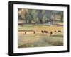 Grazing Cows Watercolor-Stephen Calcasola-Framed Art Print