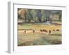 Grazing Cows Watercolor-Stephen Calcasola-Framed Art Print