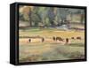 Grazing Cows Watercolor-Stephen Calcasola-Framed Stretched Canvas