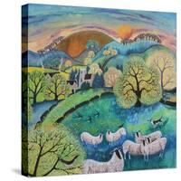 Grazing Sheep, 2021 (acrylics on paper)-Lisa Graa Jensen-Stretched Canvas