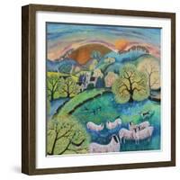 Grazing Sheep, 2021 (acrylics on paper)-Lisa Graa Jensen-Framed Giclee Print