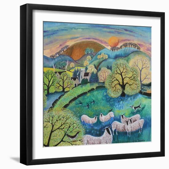 Grazing Sheep, 2021 (acrylics on paper)-Lisa Graa Jensen-Framed Giclee Print