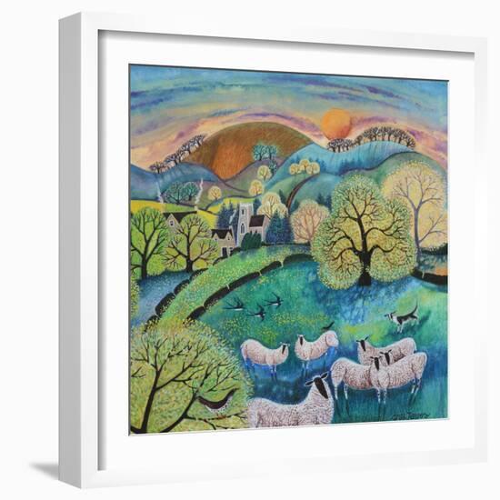 Grazing Sheep, 2021 (acrylics on paper)-Lisa Graa Jensen-Framed Giclee Print
