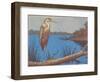 Great Blue Heron Perched on Log-null-Framed Art Print