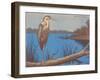 Great Blue Heron Perched on Log-null-Framed Art Print