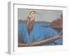 Great Blue Heron Perched on Log-null-Framed Art Print