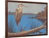 Great Blue Heron Perched on Log-null-Framed Art Print