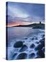 Great Britain, England, Northumberland, Dunstanburgh Castle, Sea, Stones, Dusk-Rainer Mirau-Stretched Canvas