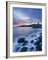 Great Britain, England, Northumberland, Dunstanburgh Castle, Sea, Stones, Dusk-Rainer Mirau-Framed Photographic Print