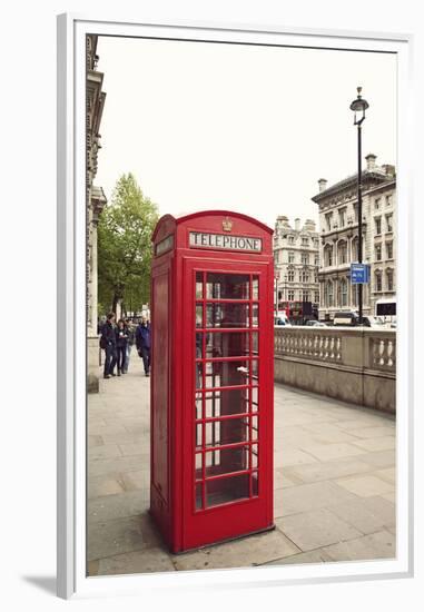 Great Britain, London, house, telephone box, architecture, facade-Nora Frei-Framed Premium Photographic Print