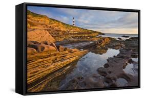 Great Britain, Scotland, Tarbat Ness, Lighthouse, Sea, Rock, Dusk-Rainer Mirau-Framed Stretched Canvas