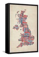 Great Britain UK City Text Map-Michael Tompsett-Framed Stretched Canvas