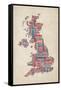 Great Britain UK City Text Map-Michael Tompsett-Framed Stretched Canvas