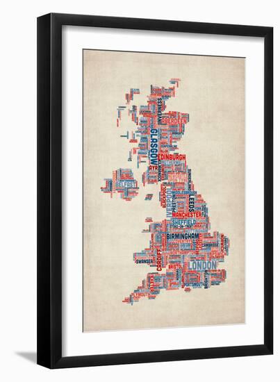 Great Britain UK City Text Map-Michael Tompsett-Framed Art Print