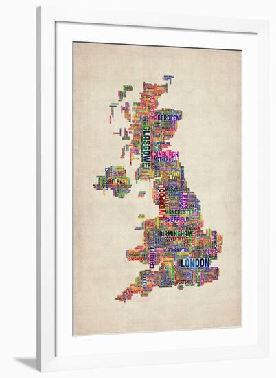 Great Britain UK City Text Map-Michael Tompsett-Framed Art Print