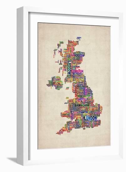 Great Britain UK City Text Map-Michael Tompsett-Framed Art Print