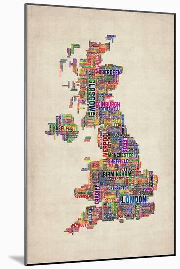 Great Britain UK City Text Map-Michael Tompsett-Mounted Art Print