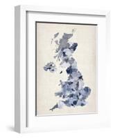 Great Britain UK Watercolor Map-Michael Tompsett-Framed Art Print