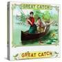 Great Catch Brand Cigar Box Label, Fishing-Lantern Press-Stretched Canvas