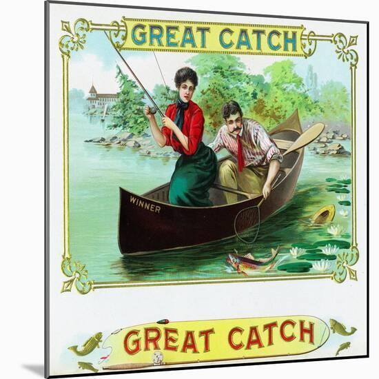 Great Catch Brand Cigar Box Label, Fishing-Lantern Press-Mounted Art Print