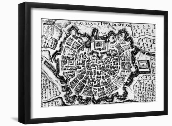 Great City of Milan, of Map of Milan, Italy, 17th Century-null-Framed Giclee Print