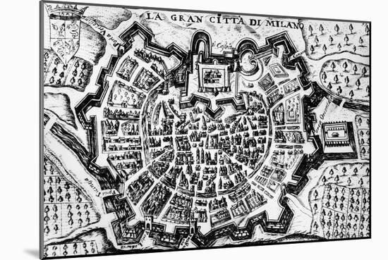 Great City of Milan, of Map of Milan, Italy, 17th Century-null-Mounted Giclee Print