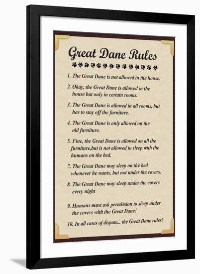 Great Dane House Rules Humor-null-Framed Art Print