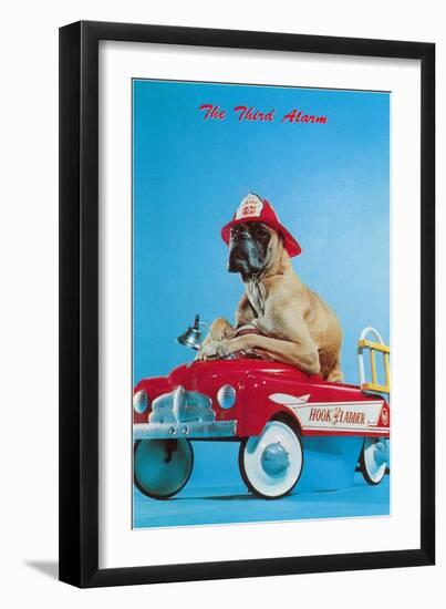 Great Dane in Toy Fire Wagon, Third Alarm-null-Framed Art Print