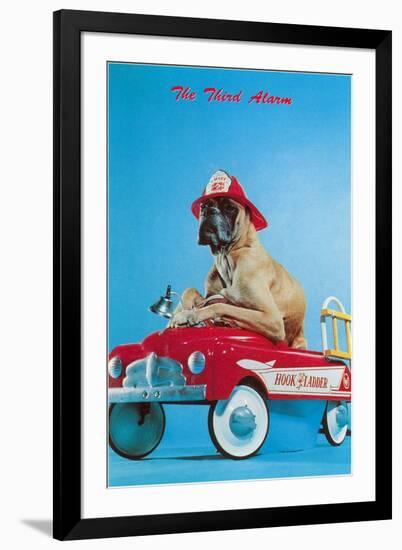 Great Dane in Toy Fire Wagon, Third Alarm-null-Framed Art Print