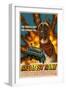 Great Dane - Retro Movie Ad-Lantern Press-Framed Art Print