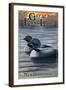 Great East Lake, New Hampshire - Loon Family-Lantern Press-Framed Art Print