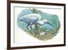 Great Egret Casmerodius Albus or Ardea Alba at Nest with Eggs-null-Framed Giclee Print