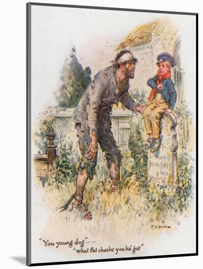 Great Expectations, Pip Encounters the Convict in the Churchyard-Charles Edmund Brock-Mounted Giclee Print